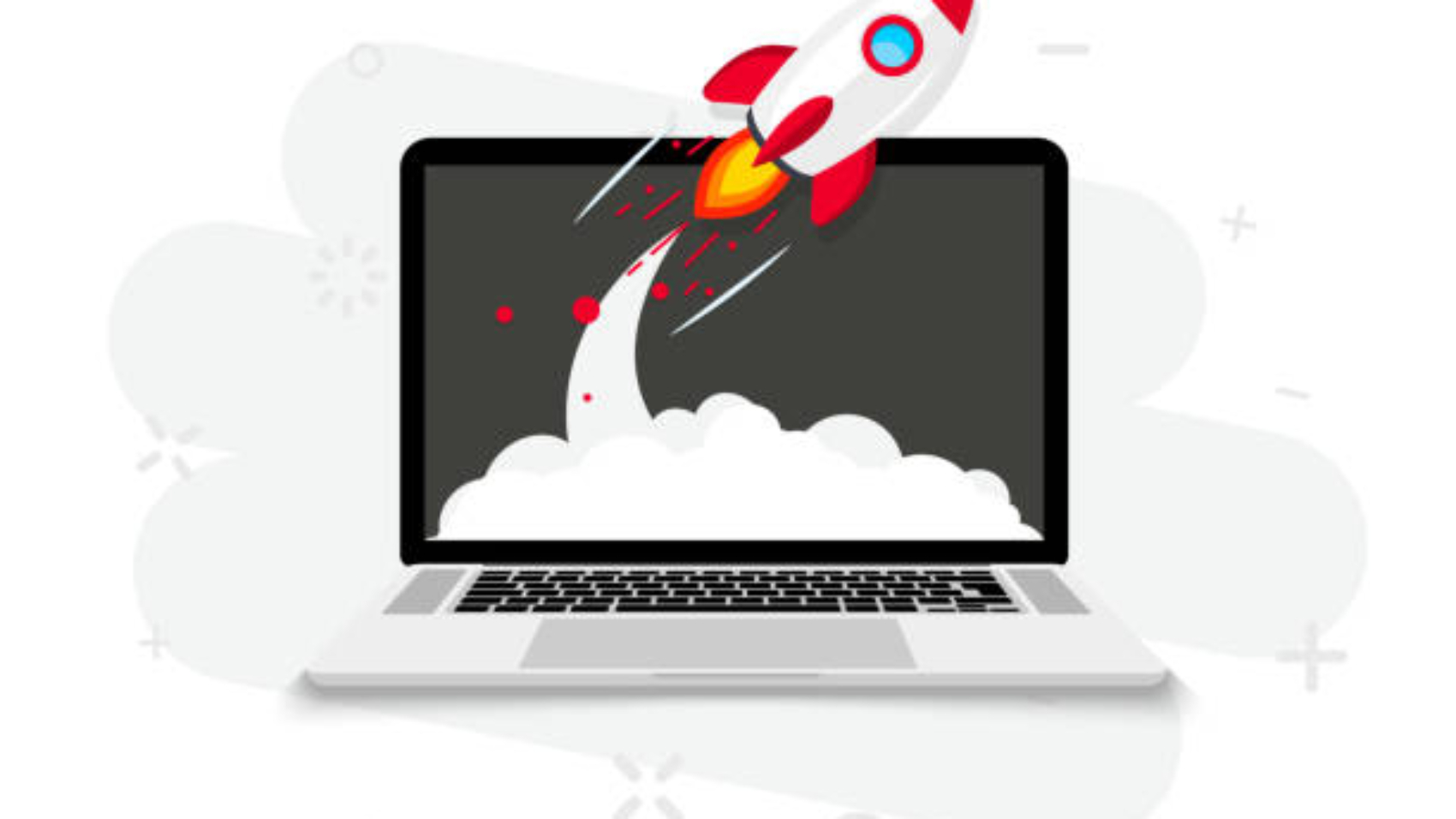 Rocket launch from laptop screen. Rocket taking off. Business Start up, Launching new product or service. Successful start-up launch new business project. Creative or innovative idea. Rocket launch